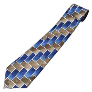 GIANFRANCO Silk Tie House Collezione Rectangles Squares Royal Ocean Blue Gold